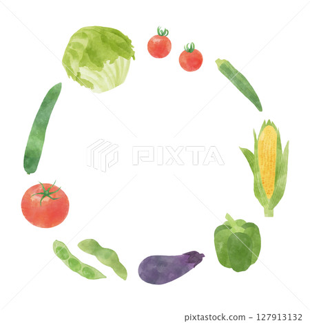 Watercolor summer vegetable frame, square 127913132