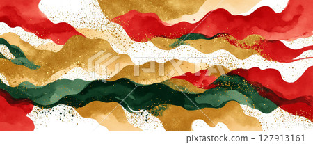 abstract festive red gold green watercolor waves 127913161