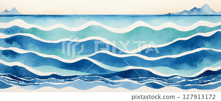 ocean waves watercolor illustration 127913172