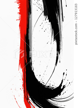 striking abstract composition featuring bold black and red brushstrokes calligraphy 127913183