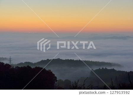 從山王山展望台(塔)眺望日立高原的雲海 從山王山展望台(塔)眺望日立高原的雲海 127913592