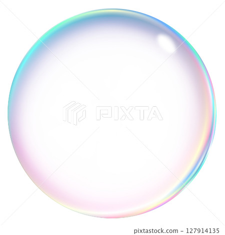 Colorful rainbow soap bubbles with reflections Transparent background 127914135