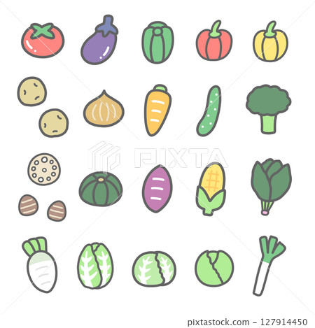 Cute vegetable illustration set Cute vegetable illustration set 127914450