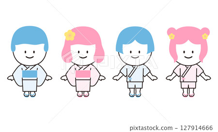 身穿浴衣和甚平的人物插畫3張 127914666