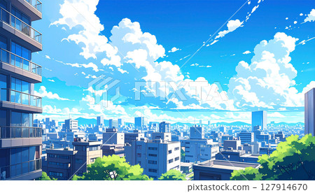 積雨雲籠罩的清新都市夏日天空 積雨雲籠罩的清新都市夏日天空 127914670