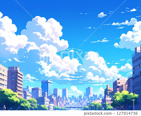 積雨雲籠罩的清新都市夏日天空 127914736