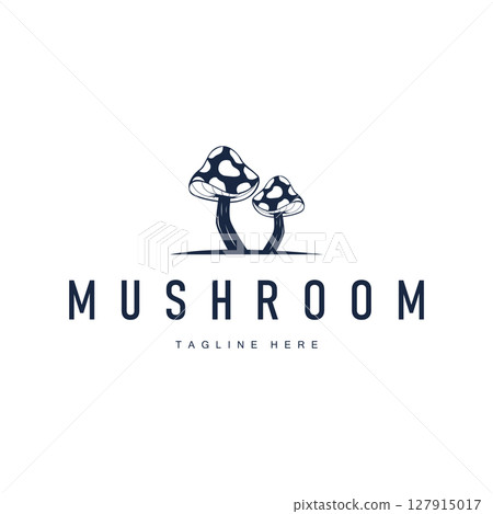 mushroom logo with minimalist black silhouette concept as a symbol of natural plants and food ingredients mushroom icon template for product brand, plantation, businesses, garden, farm 127915017