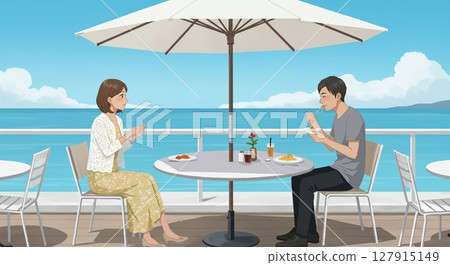 在海景咖啡廳享用午餐，享受情侶的奢華時光 127915149