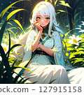 背景為黃色花朵的高中女生 127915158