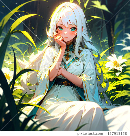 背景為黃色花朵的高中女生 127915158