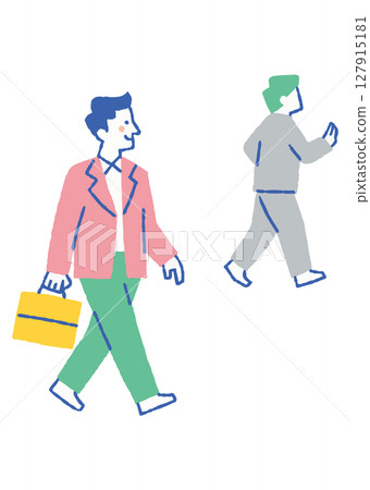 走在商業區的男性上班族_顏色 127915181