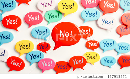 A single No bubble among a colorful Yes bubble - the courage to speak up A single No bubble among a colorful Yes bubble - the courage to speak up 127915251