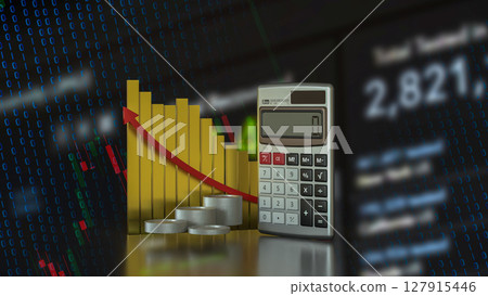 The Calculator and coins for Business concept 3d Rendering. The Calculator and coins for Business concept 3d Rendering. 127915446