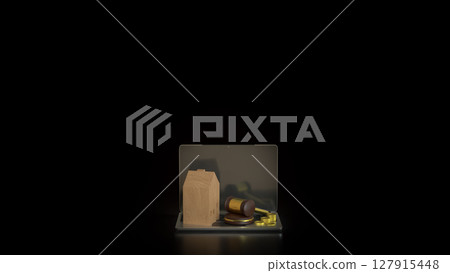 The House wood and Hammer for property law or Building concept 3d Rendering. 127915448