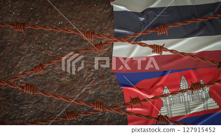 The Thailand and Cambodia flag for Land crisis concept 3d Rendering. The Thailand and Cambodia flag for Land crisis concept 3d Rendering. 127915452