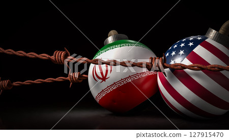 The American and Iran flag on Bomb for war crisis concept 3d Rendering. 127915470