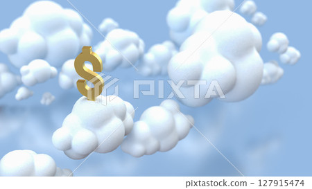 The Gold dollar symbol on Cloud  for Business or technology concept 3d Rendering. 127915474