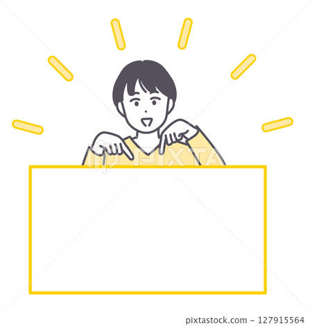 Illustration of a young man pointing downwards 127915564