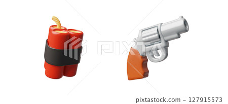 3D vector set with dynamite and drum revolver, old weapons. 127915573