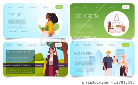 Reduce, reuse, recycle and zero waste concept, people use biodegradable things, ecological transport vector landing page 127915595