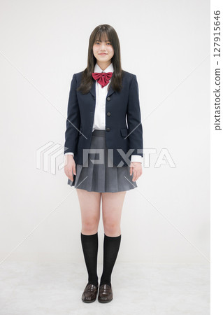 Full body front of high school girl on white background 127915646