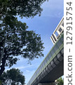 City overpass scenery under blue sky and green shade | Blue sky and overpass intersection, urban shade and architecture 127915754