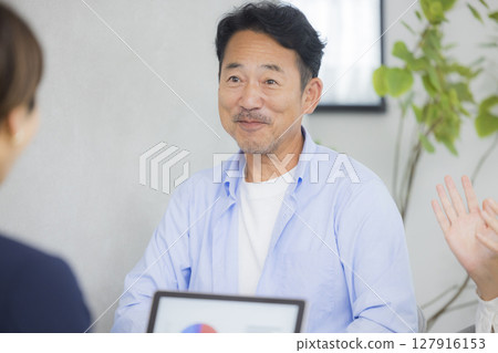 A middle-aged couple having a meeting A middle-aged couple having a meeting 127916153