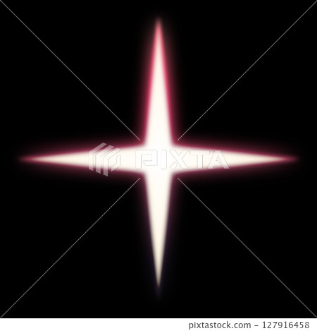A cross star emitting red light on a black background A cross star emitting red light on a black background 127916458