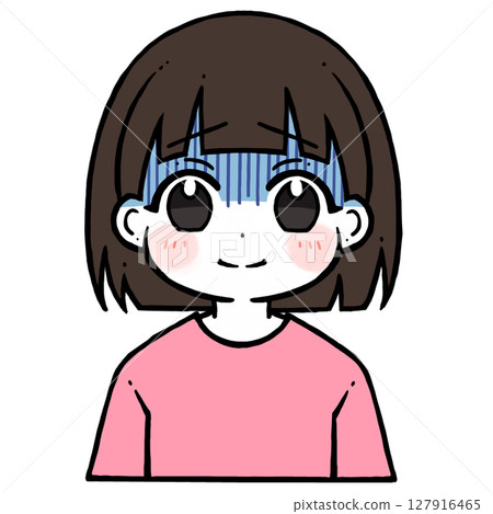 一個藍色臉的女孩悲傷地微笑的插圖 127916465