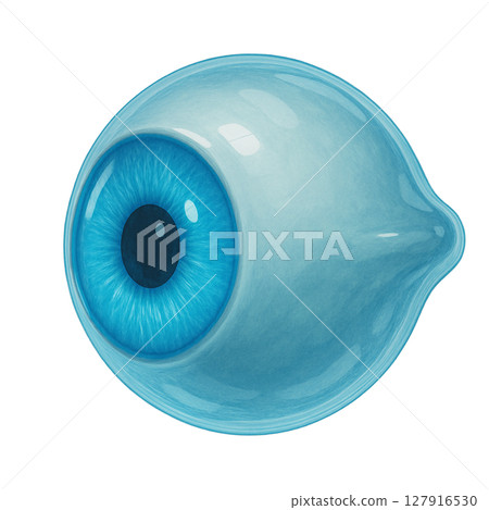 A right-facing eyeball with an impressive blue iris, a realistic eyeball drawn with a glass texture, and medical CG of an eyeball showing its realistic structure 127916530