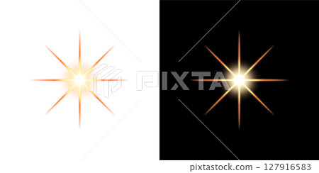 Orange starburst light effect - transparent and black background 127916583