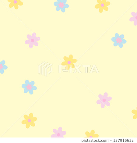 Illustration of flowers on pastel yellow background for wallpaper, backdrop, floral print, spring and summer, fabric, garment, textile, duvet, pyjamas, paper design, book cover, nature, garden Illustration of flowers on pastel yellow background for wallpaper, backdrop, floral print, spring and summer, fabric, garment, textile, duvet, pyjamas, paper design, book cover, nature, garden 127916632