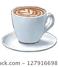 Hand-drawn cafe latte illustration (latte art, transparent background) 127916698