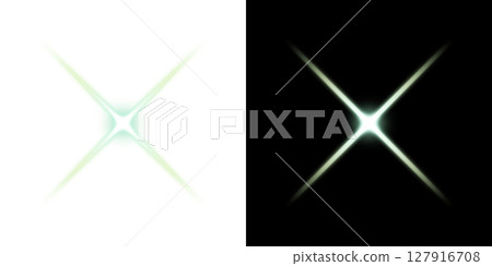 Green cross-shaped light flare effect - transparent and black background 127916708