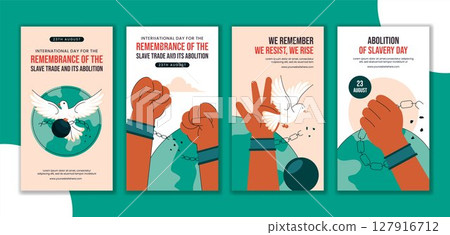 Flat Style Illustration for the Remembrance of the Slave Trade and Its Abolition Social Media Awareness Stories 127916712