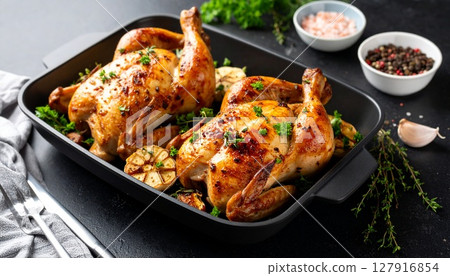 Whole roasted chicken 127916854