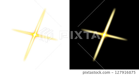 Diagonal yellow cross light flare effect - transparent and black background Diagonal yellow cross light flare effect - transparent and black background 127916875