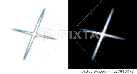 Diagonal blue cross light flare effect - transparent and black background 127916878