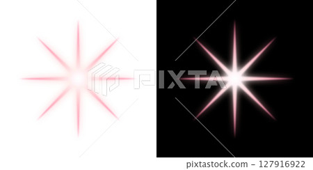 Vibrant pink 8-point starlight effect - transparent and black background 127916922