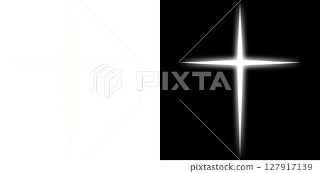 White vertical cross light flare - transparent and black background 127917139