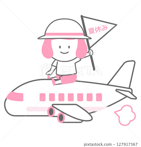 暑假旅行的女孩插圖（粉紅色） 127917367