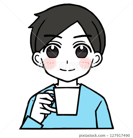 一位微笑的男子手捧杯子的插圖 一位微笑的男子手捧杯子的插圖 127917490