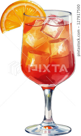 Elegant sunset orange cocktail with ice in a wine glass (transparent background) Elegant sunset orange cocktail with ice in a wine glass (transparent background) 127917500