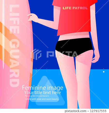 Lifeguard woman with a surfboard 127917555