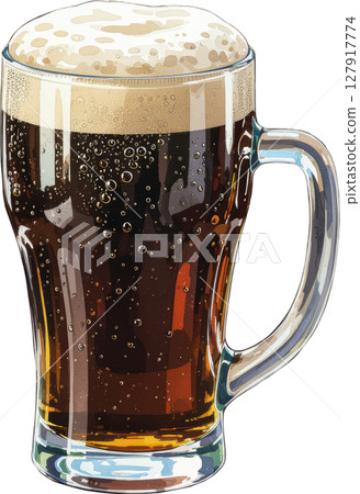 Foamy dark beer in a mug (transparent background) 127917774