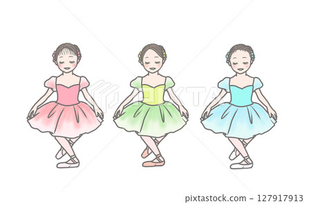Three ballerinas in tutus bowing 127917913