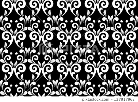 Flower geometric pattern. Seamless vector background. White and black ornament. Ornament for fabric, wallpaper, packaging. Decorative print. 127917962
