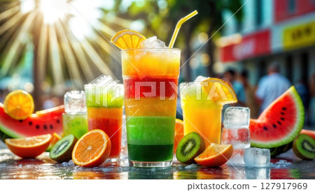 Refreshing Fruit Cocktails A Colorful Summer Indulgence with Watermelon and Citrus 127917969
