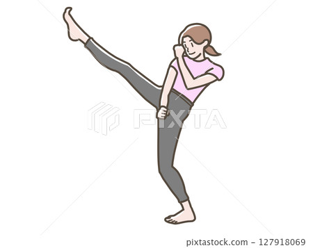 一名婦女踢腿的插圖 127918069