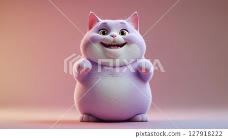 A Cute and Cheerful Purple Cat with Outstretched Arms on a Peach Background Looking Very Happy A Cute and Cheerful Purple Cat with Outstretched Arms on a Peach Background Looking Very Happy 127918222